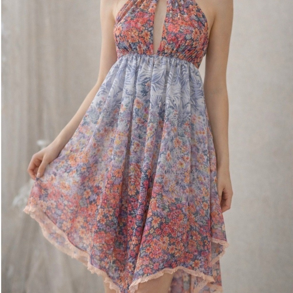 Vintage Victoria's Secret Babydoll Dress M Sheer Floral Halter Coquette Fairy - Picture 1 of 16